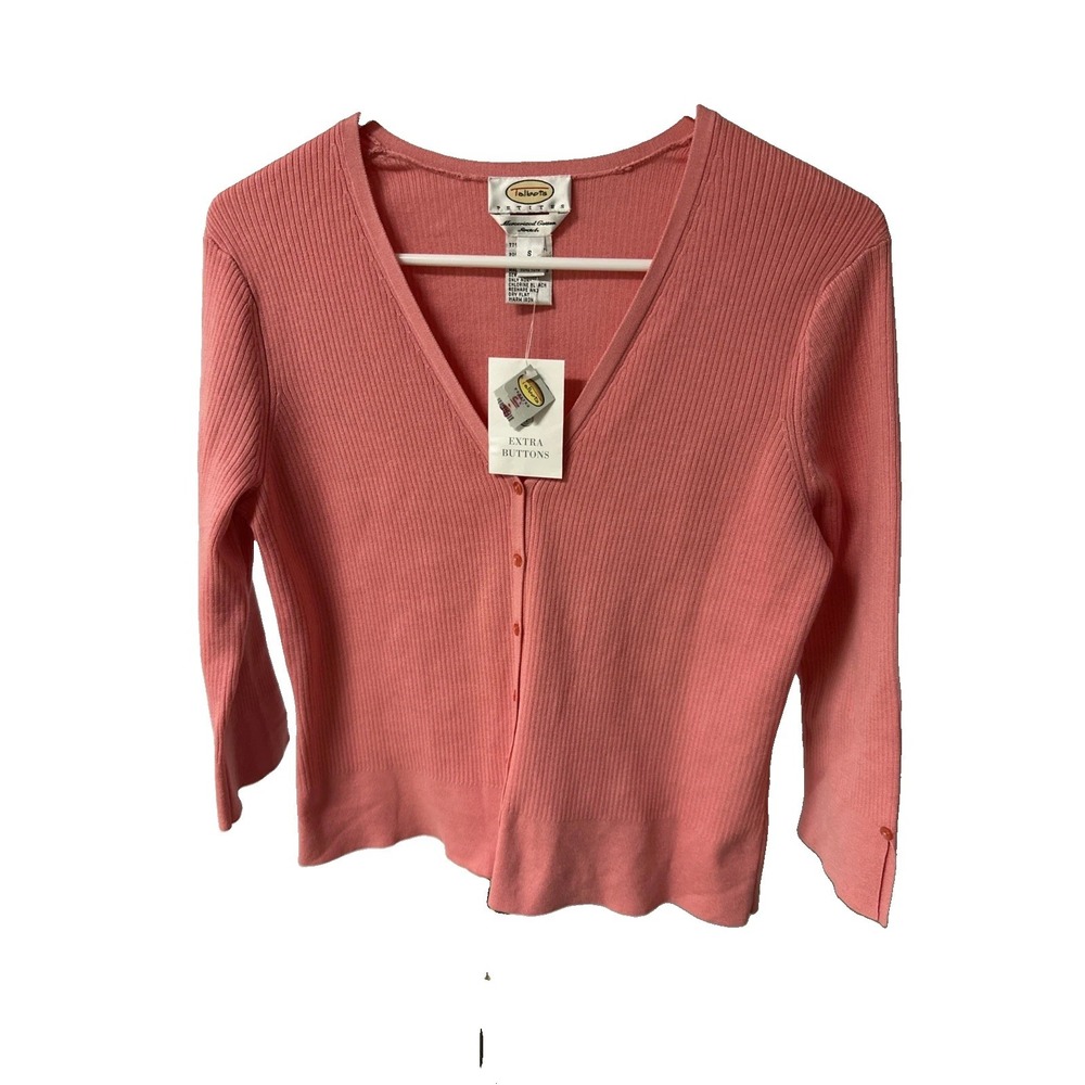 Talbots Women's Peach Ruffle Trim Cotton Blend Knit Cardigan Sweater, Size S